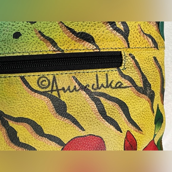 Anuschka hand-painted leather flap-over crossbody purse floral animal print - Picture 5 of 15
